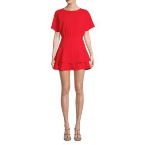 Alice + Olivia Women's Red Palmira Flounce Hem Mini Dress Size S